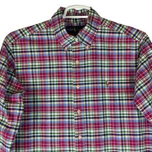Ralph Lauren Mens Shirt Size Large Classic Fit Pink Green Plaid Button Down